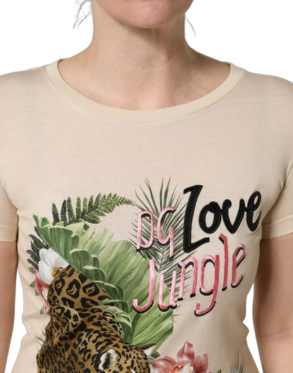 Dolce & Gabbana Beige Love Jungle Print Cotton Round Neck T-Shirt