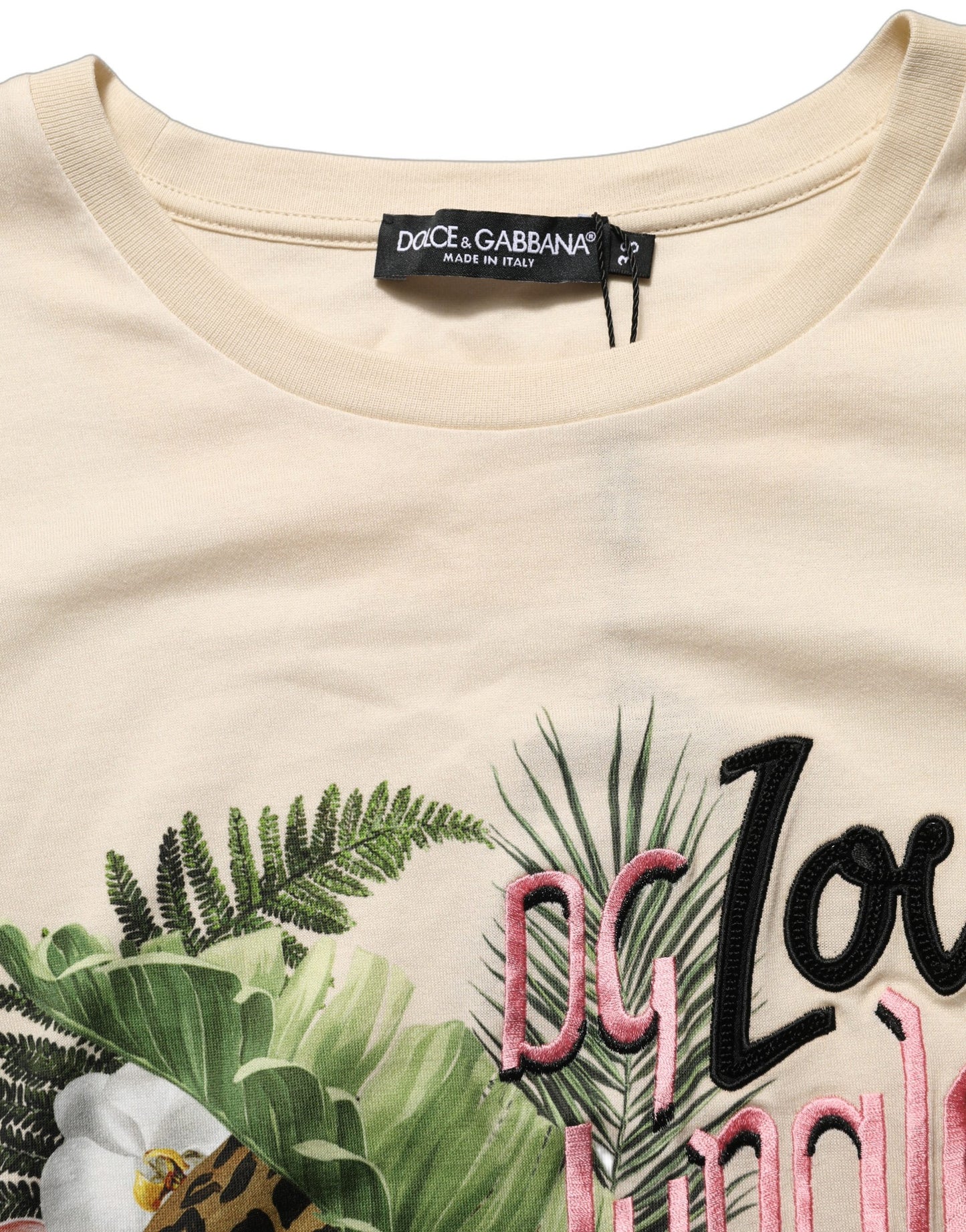Dolce & Gabbana Beige Love Jungle Print Cotton Round Neck T-Shirt