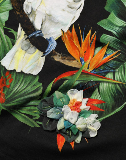 Dolce & Gabbana Black Tropical Jungle Print Cotton Round Neck T-Shirt