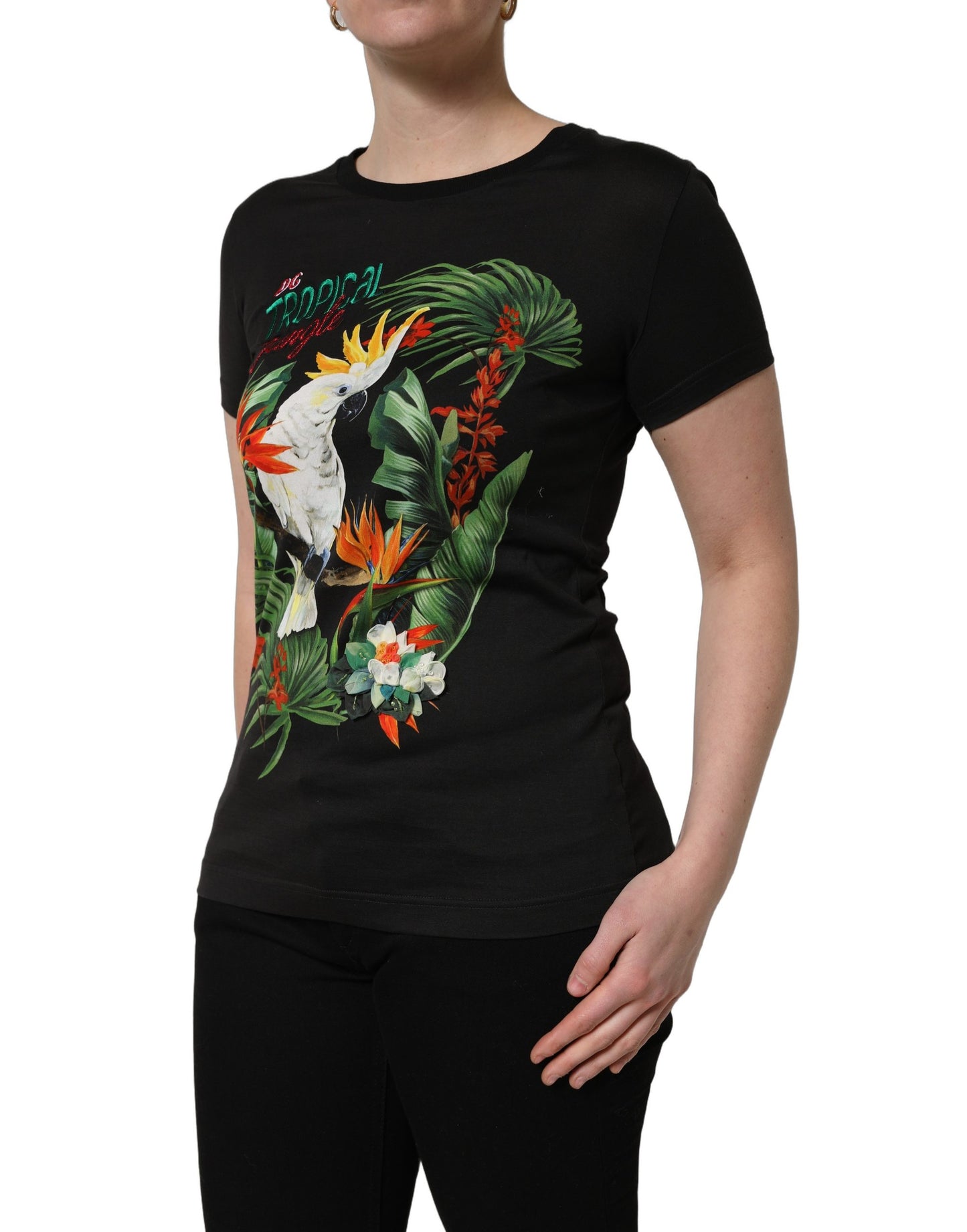 Dolce & Gabbana Black Tropical Jungle Print Cotton Round Neck T-Shirt