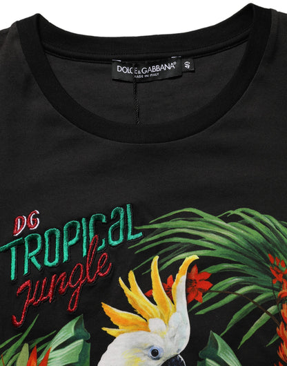 Dolce & Gabbana Black Tropical Jungle Print Cotton Round Neck T-Shirt