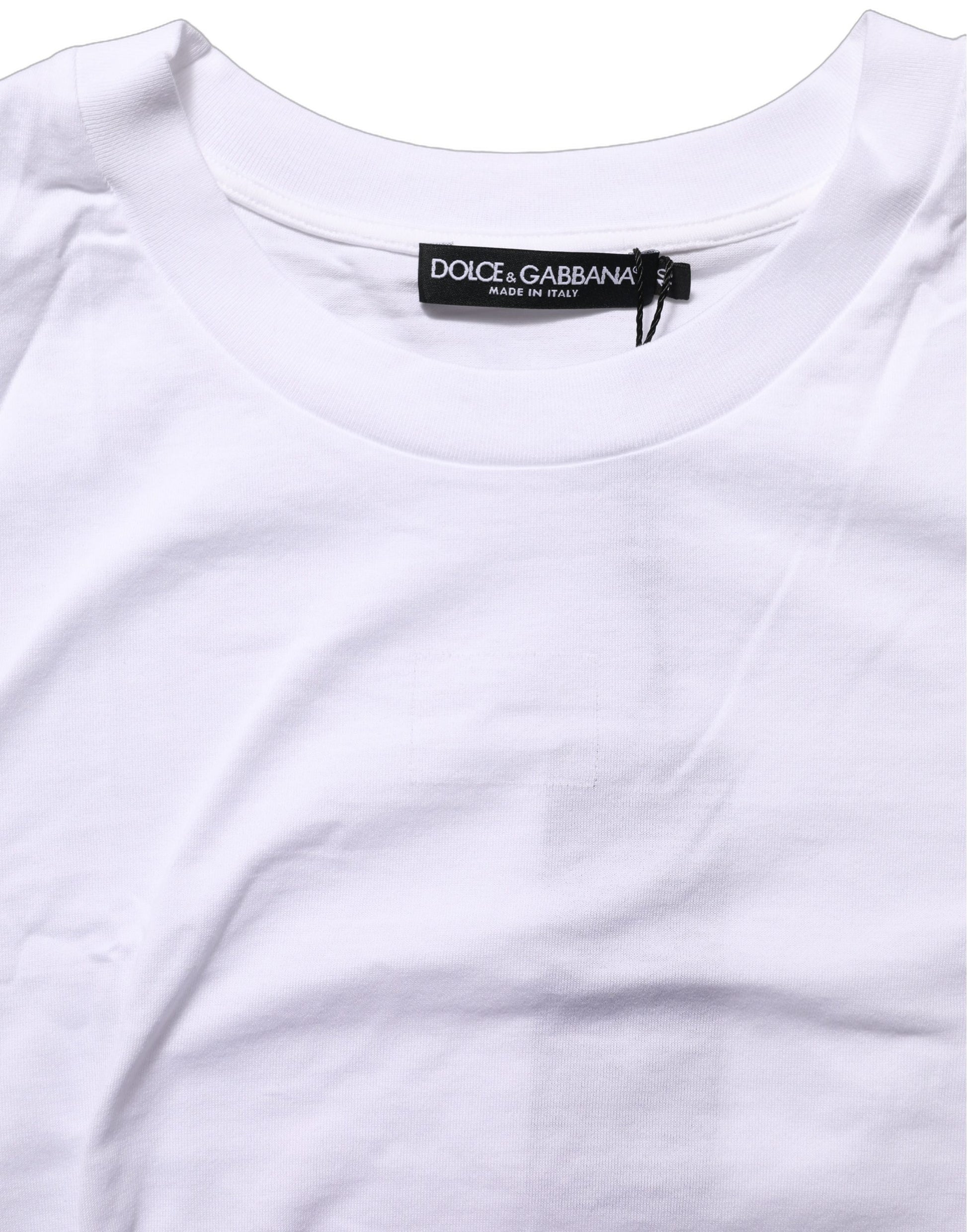 Dolce & Gabbana White Cotton Round Neck Short Sleeves T-Shirt