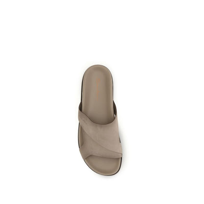 Santoni Beige Calf Leather Bos Taurus Flat Sandals