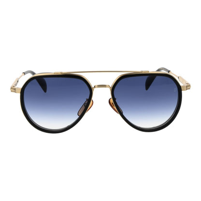 David Beckham Men's Sunglasses – Black Aviator Frame, Blue Gradient Lenses