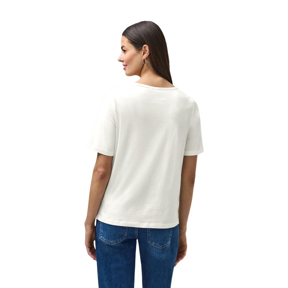 Street One White Cotton T-Shirt with Leaf Artwork Print