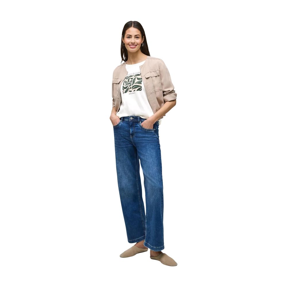 Street One White Cotton T-Shirt with Leaf Artwork Print