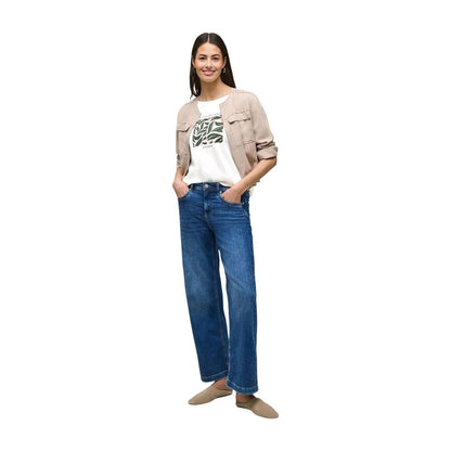 Street One White Cotton T-Shirt with Leaf Artwork Print