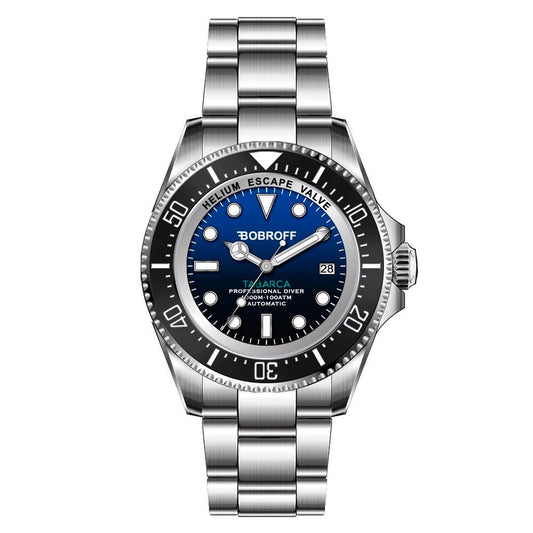 Bobroff Silver Stainless Steel Tabarca Professional Diver Sport Watch