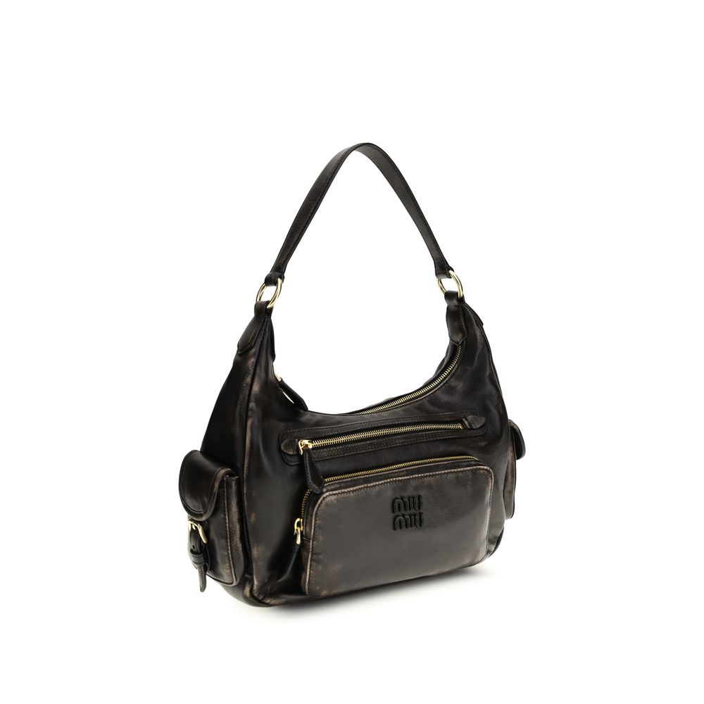 Miu Miu Brown Calf Leather Bos Taurus Shoulder Bag 32x28x9