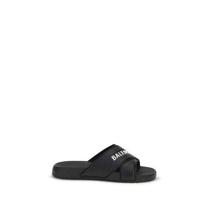 Balenciaga Black Rubber Cross-logo Slides Sandals