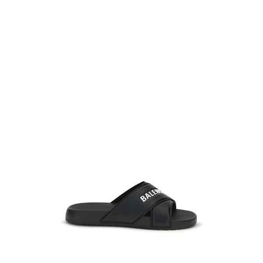 Balenciaga Black Rubber Cross-logo Slides Sandals