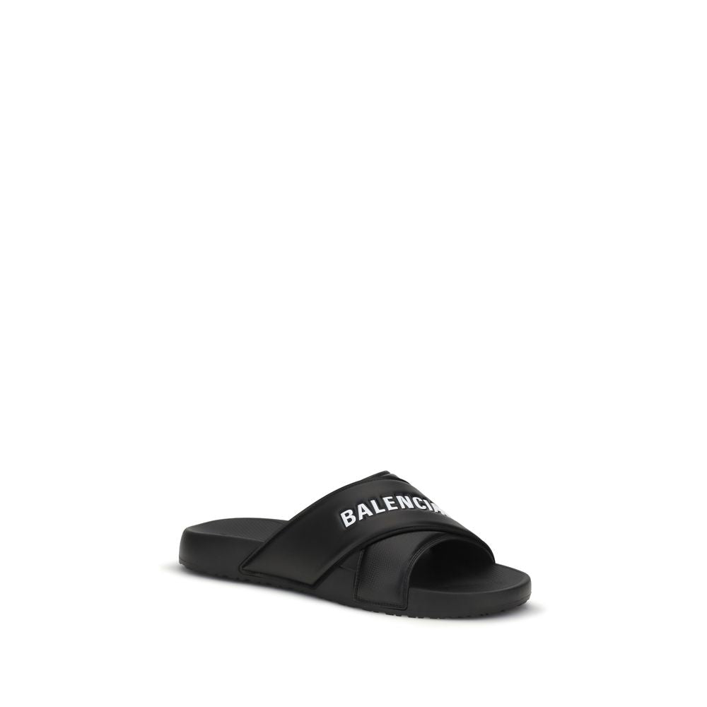Balenciaga Black Rubber Cross-logo Slides Sandals