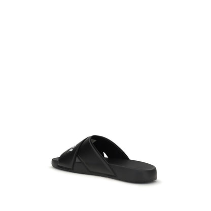 Balenciaga Black Rubber Cross-logo Slides Sandals