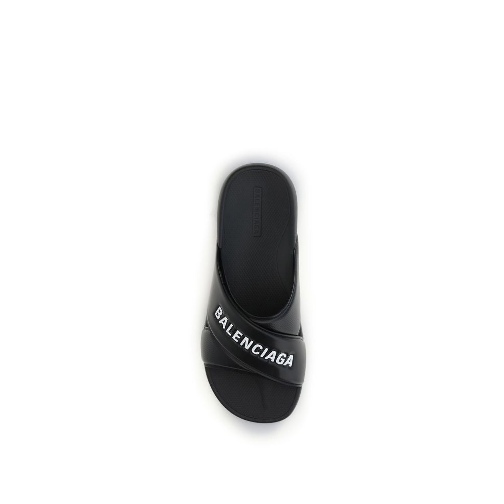 Balenciaga Black Rubber Cross-logo Slides Sandals