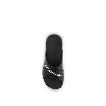 Balenciaga Black Rubber Cross-logo Slides Sandals