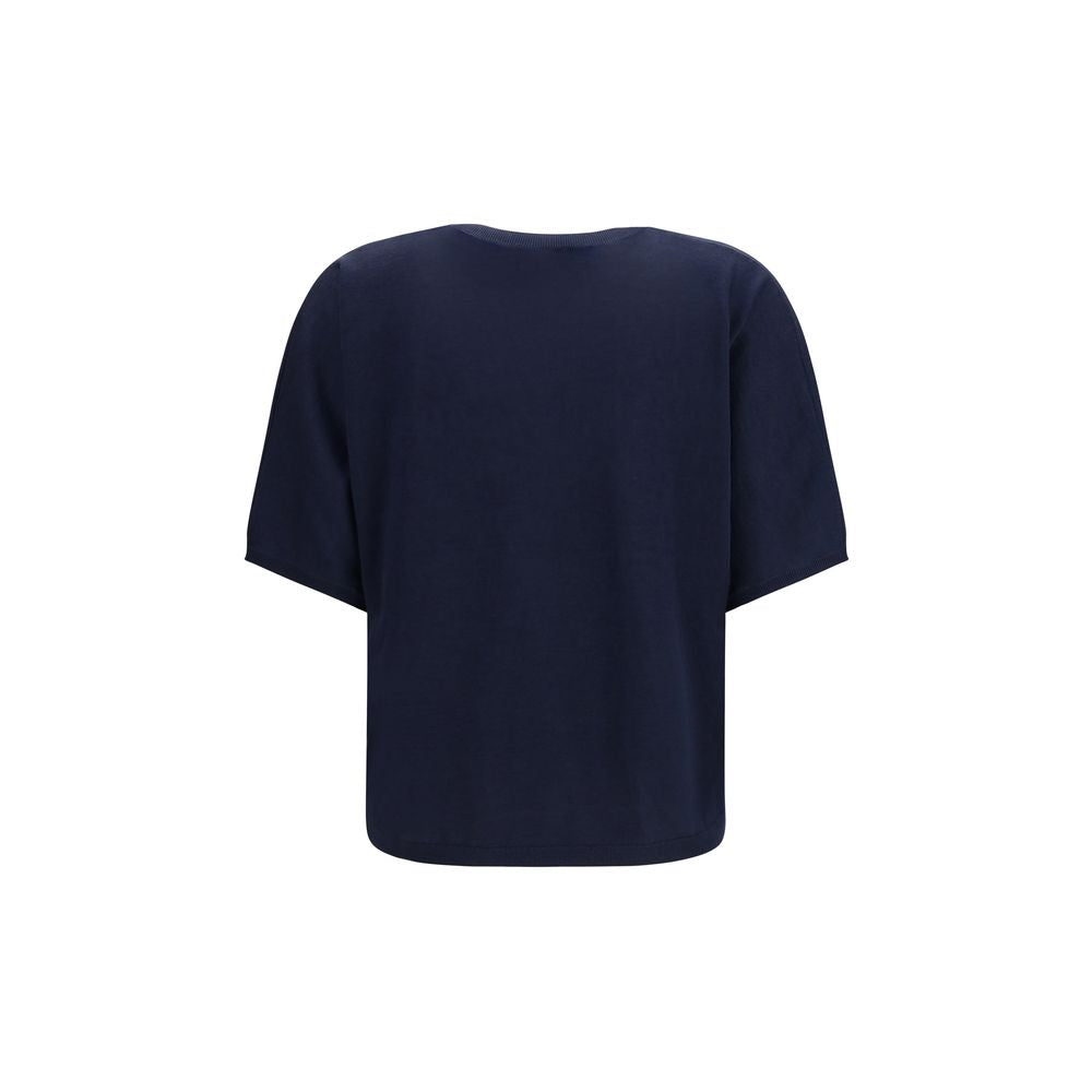 Brunello Cucinelli Blue Short-Sleeve Cashmere and Silk Sweater