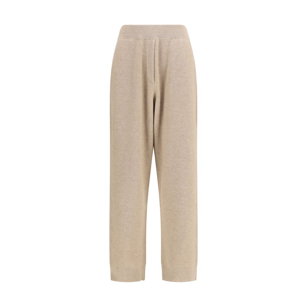 Brunello Cucinelli Beige Cashmere Wide-Leg Pants