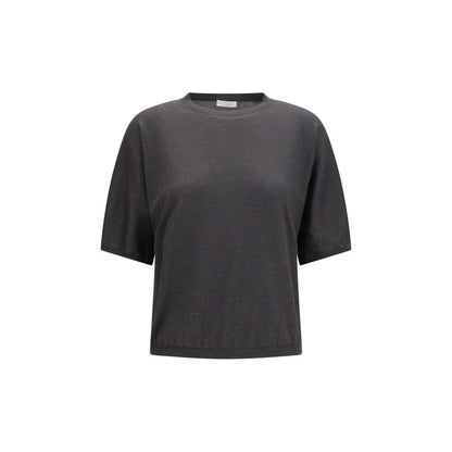Brunello Cucinelli Gray Short-Sleeve Cashmere and Silk Sweater