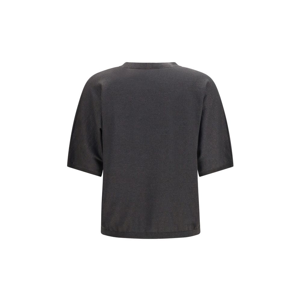 Brunello Cucinelli Gray Short-Sleeve Cashmere and Silk Sweater