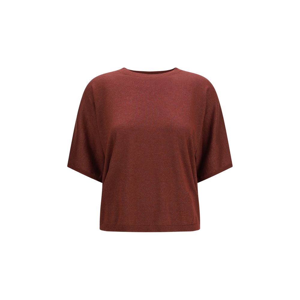 Brunello Cucinelli Bordeaux Short-Sleeve Cashmere and Silk Sweater