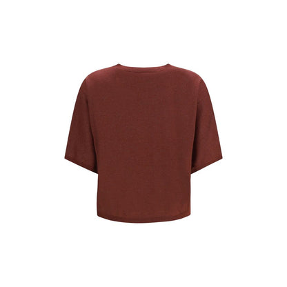 Brunello Cucinelli Bordeaux Short-Sleeve Cashmere and Silk Sweater