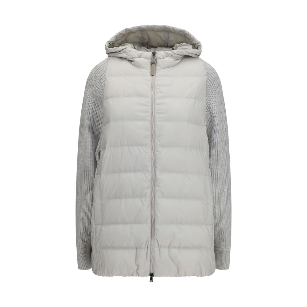 Brunello Cucinelli Gray Long Monil Chain Hooded Puffer Jacket