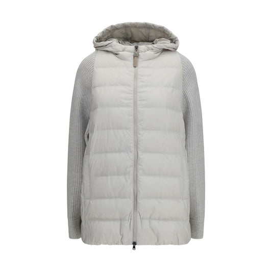 Brunello Cucinelli Gray Long Monil Chain Hooded Puffer Jacket