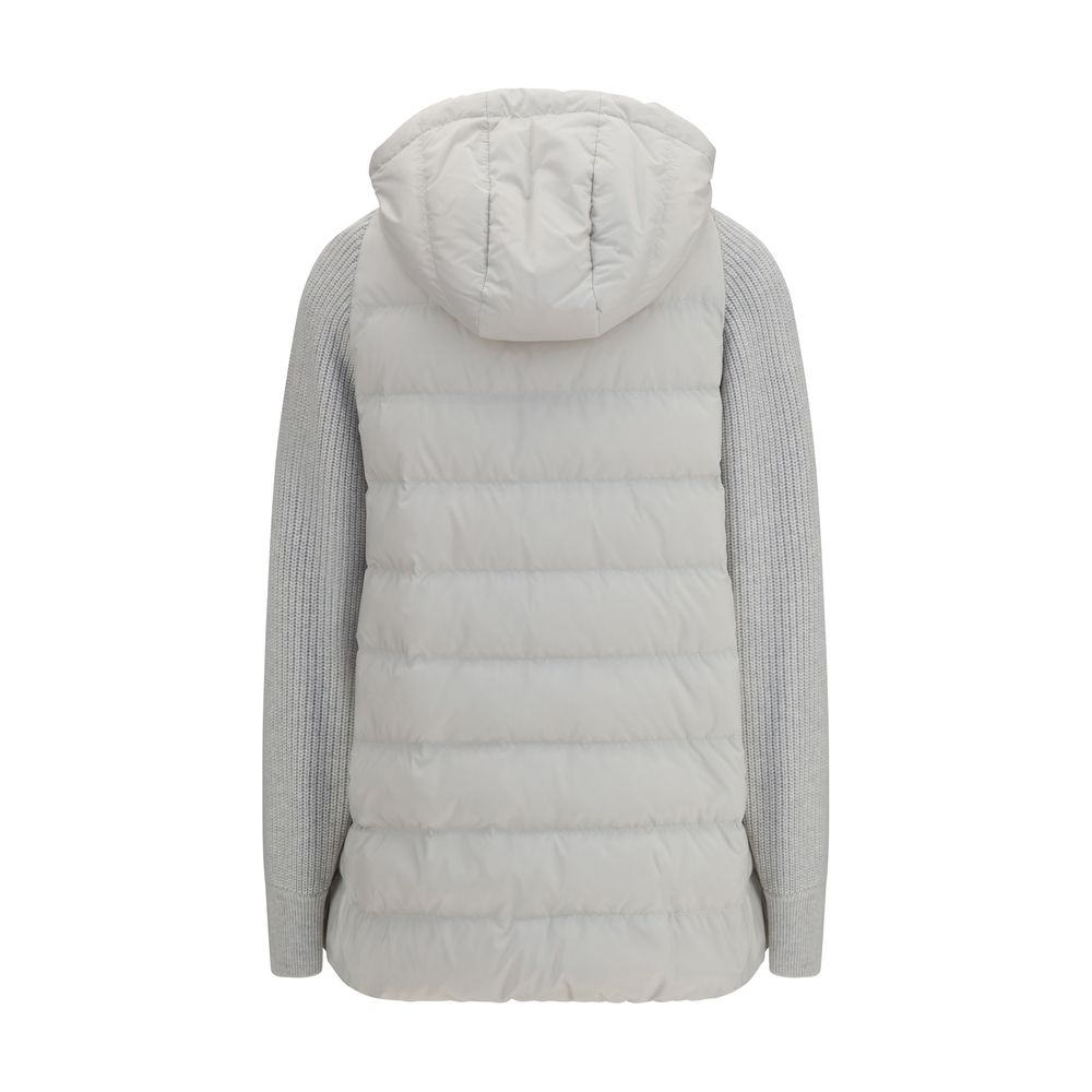 Brunello Cucinelli Gray Long Monil Chain Hooded Puffer Jacket