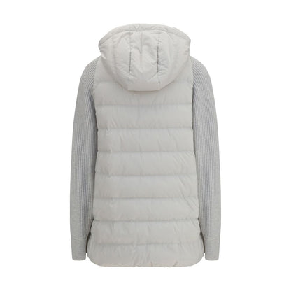 Brunello Cucinelli Gray Long Monil Chain Hooded Puffer Jacket