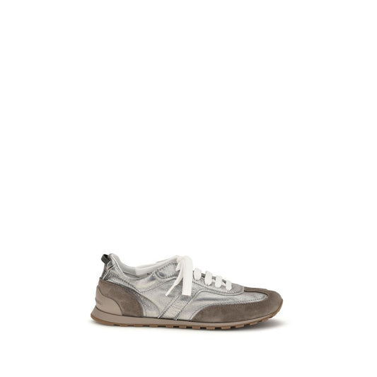 Brunello Cucinelli Silver & Grey Low-Top Sneakers