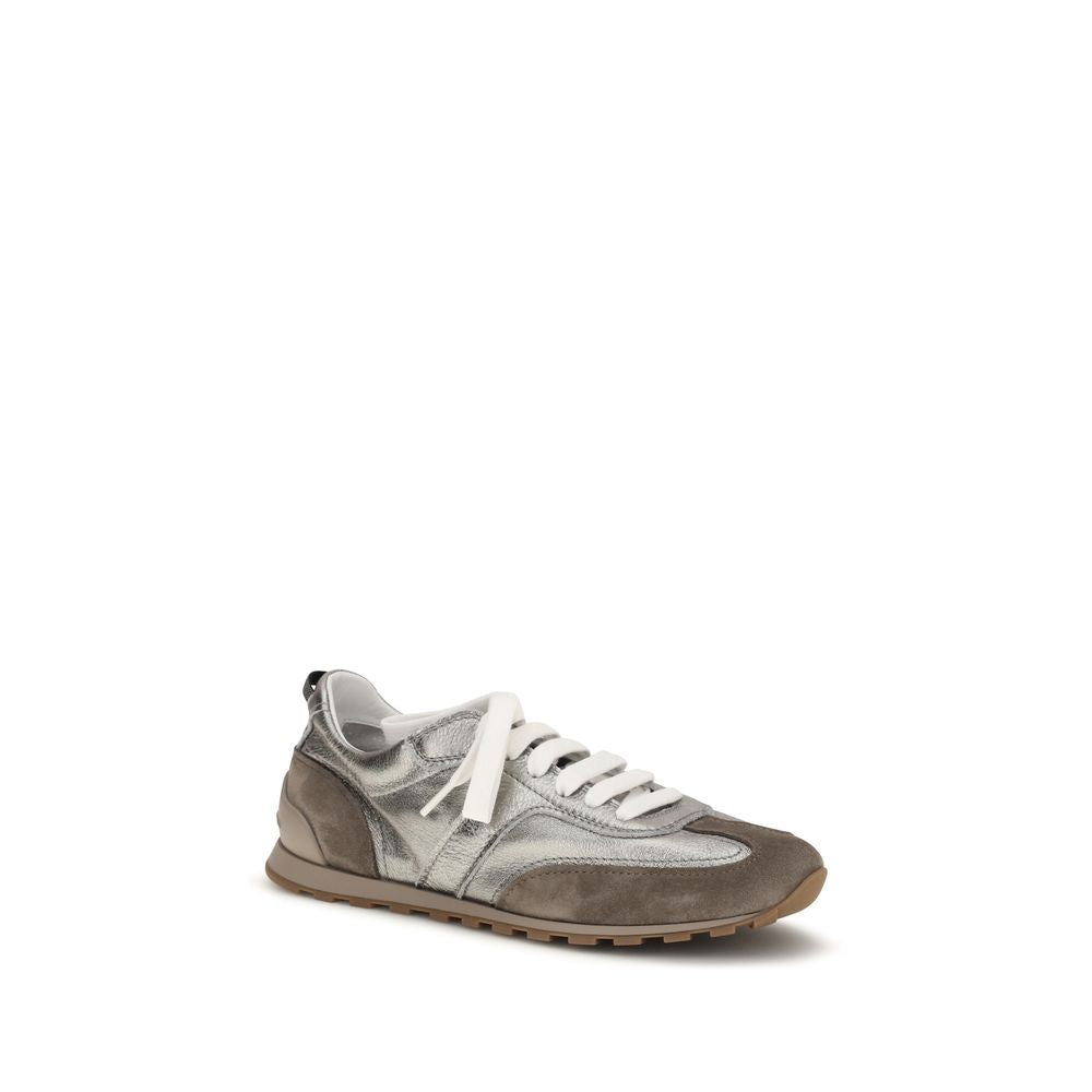 Brunello Cucinelli Silver & Grey Low-Top Sneakers