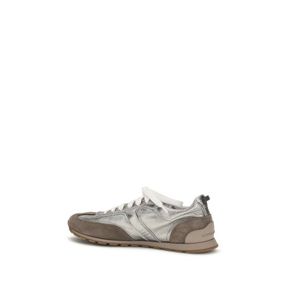 Brunello Cucinelli Silver & Grey Low-Top Sneakers