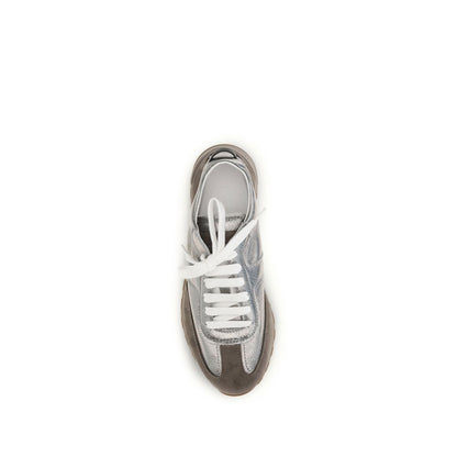 Brunello Cucinelli Silver & Grey Low-Top Sneakers