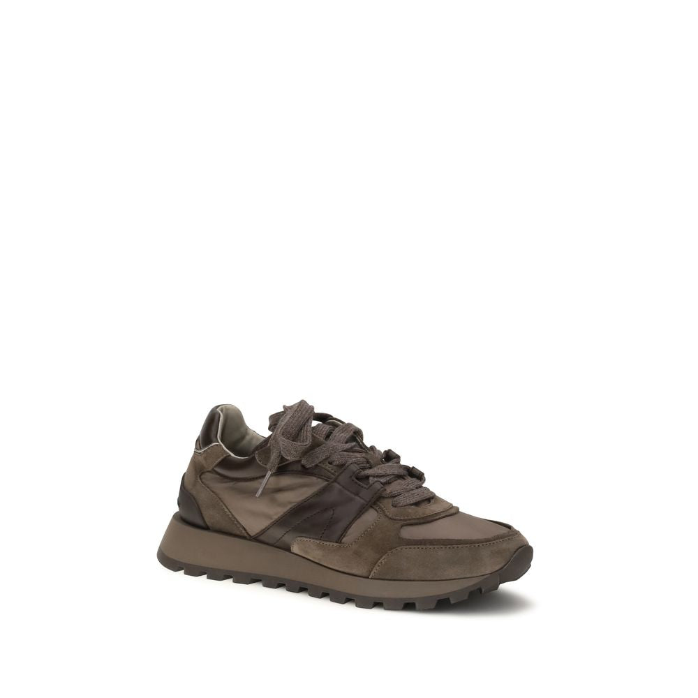 Brunello Cucinelli Brown Suede Lace-Up Panelling Sneakers