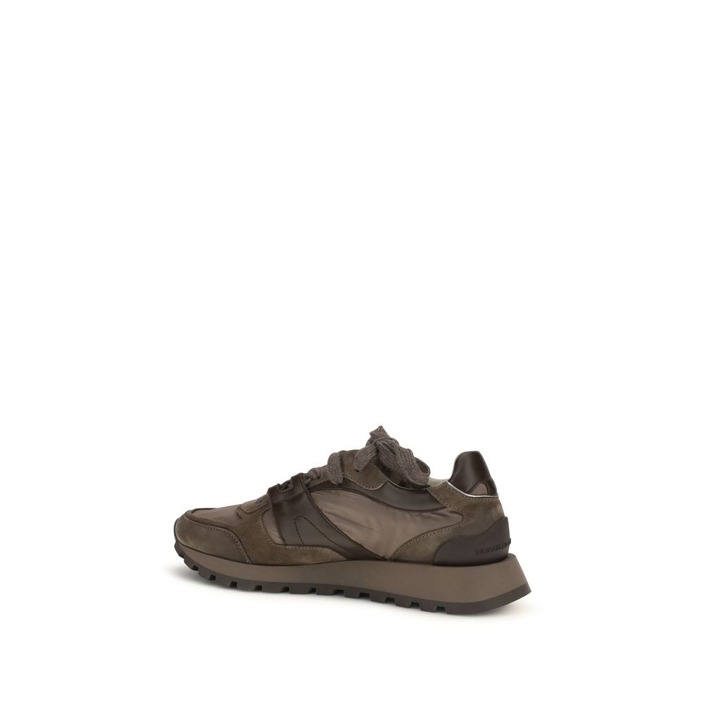 Brunello Cucinelli Brown Suede Lace-Up Panelling Sneakers