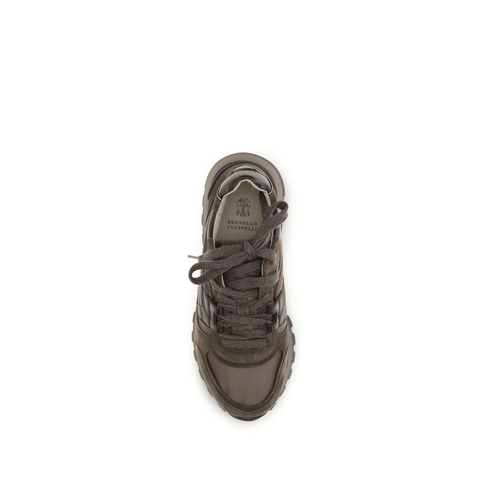 Brunello Cucinelli Brown Suede Lace-Up Panelling Sneakers