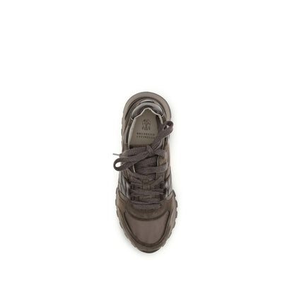 Brunello Cucinelli Brown Suede Lace-Up Panelling Sneakers