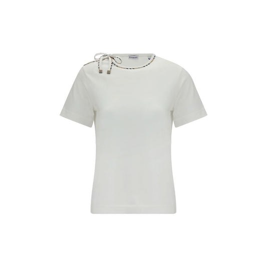 Burberry White Cotton T-Shirt with Lace Detail
