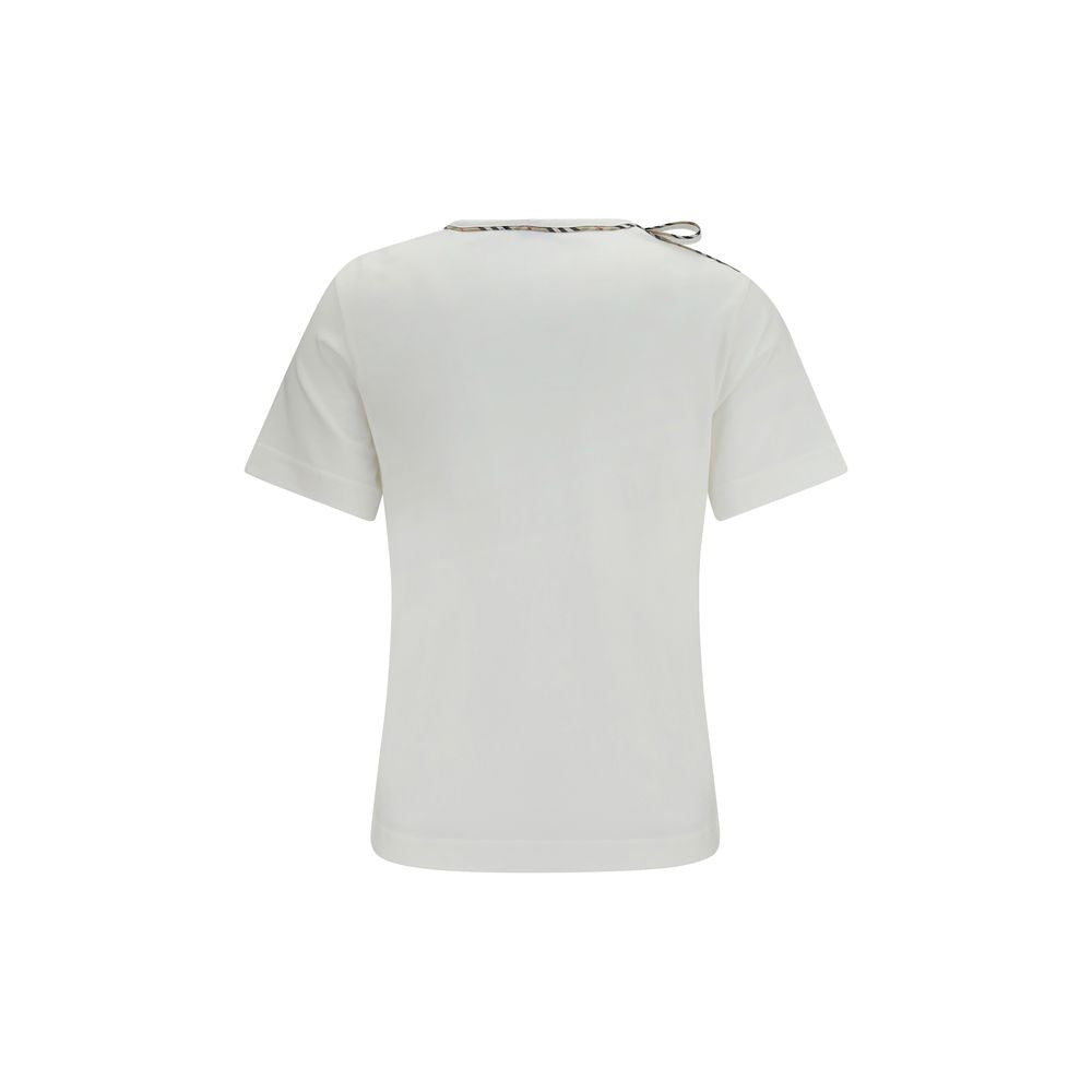 Burberry White Cotton T-Shirt with Lace Detail