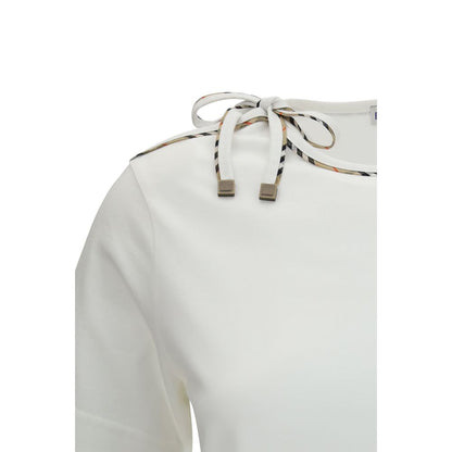 Burberry White Cotton T-Shirt with Lace Detail