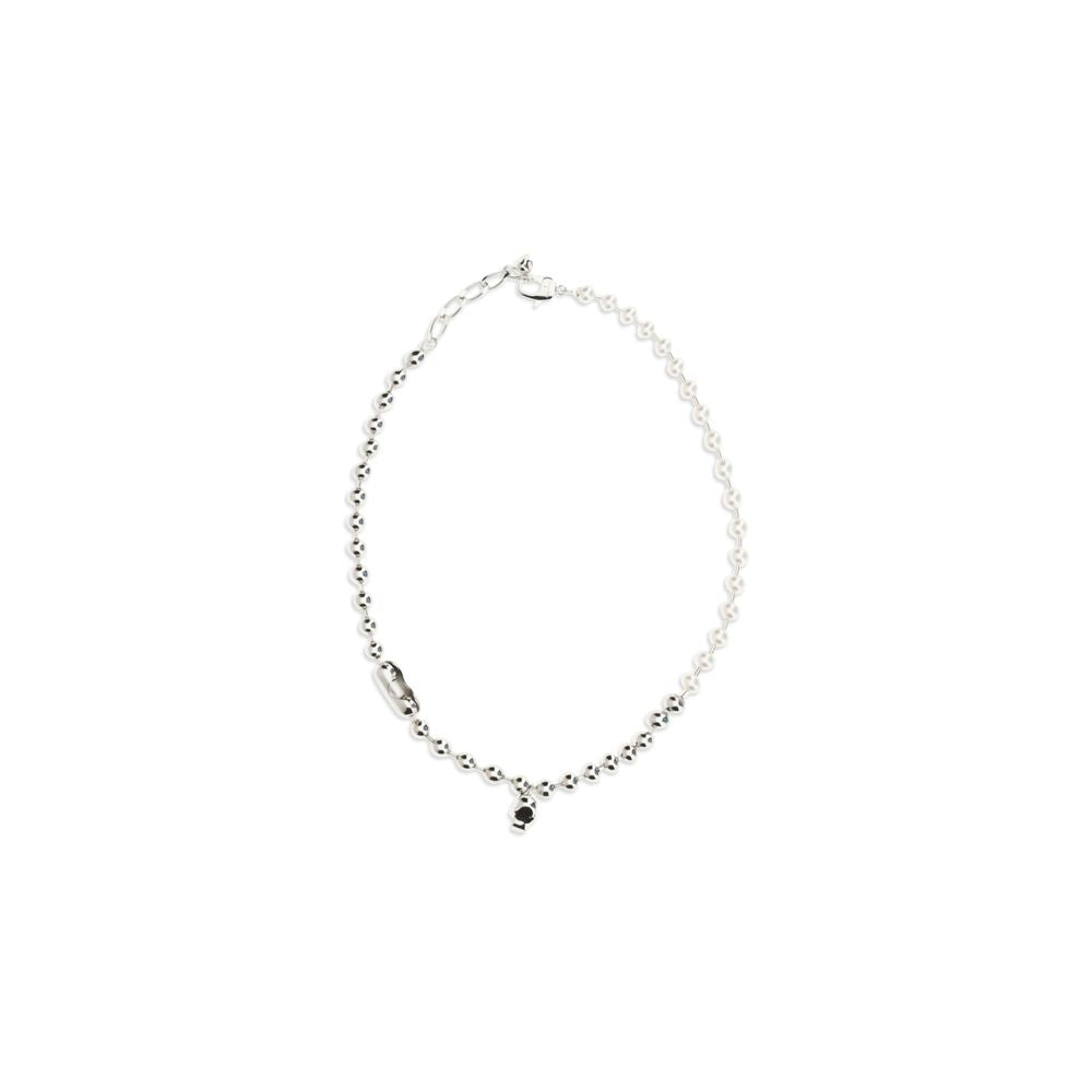 Alexander McQueen White Brass Pearl Skull Necklace