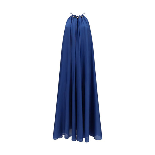 Zimmermann Blue Silk Aster Pleated Pearl Maxi Dress