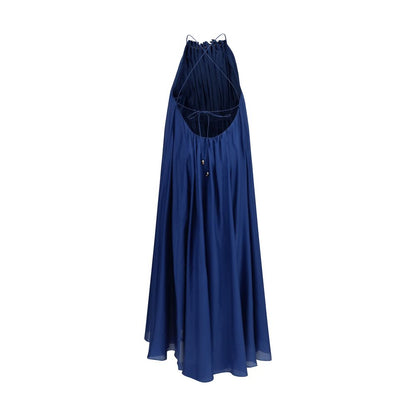 Zimmermann Blue Silk Aster Pleated Pearl Maxi Dress