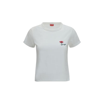 Kenzo White Cotton T-Shirt with Tulip Embroidery