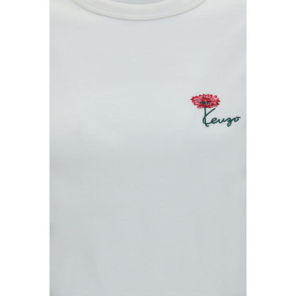 Kenzo White Cotton T-Shirt with Tulip Embroidery