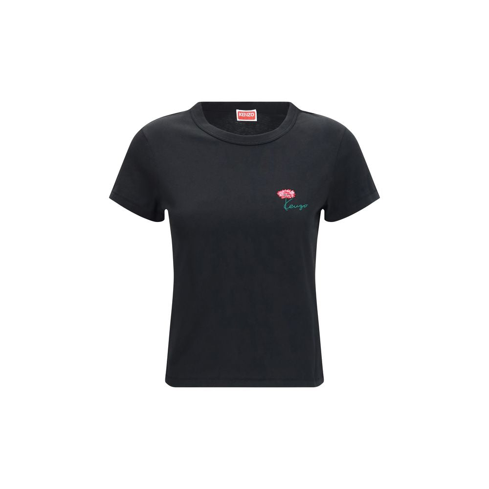Kenzo Tulip Embroidered Black Cotton T-Shirt