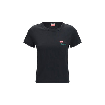 Kenzo Tulip Embroidered Black Cotton T-Shirt