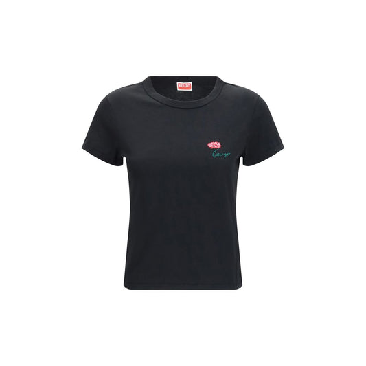 Kenzo Tulip Embroidered Black Cotton T-Shirt
