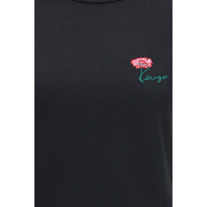 Kenzo Tulip Embroidered Black Cotton T-Shirt