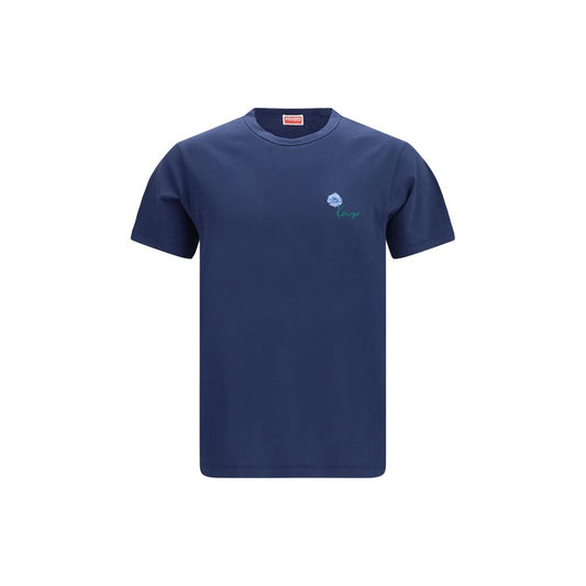 Kenzo Blue Cotton T-Shirt with Tulip Embroidery